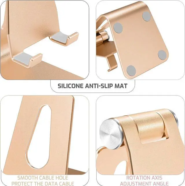 Alt view image 3 of 6 - Bidponds Foldable Aluminum Alloy Cell Phone Stand,Adjustable Tabletop Metal Phone Holder,Desktop Phone Dock Holder,Smartphone Cradle,Gold, Welcome to consult
