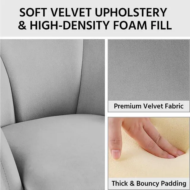 Alt view image 7 of 7 - Yaheetech Flower Shape Velvet Vanity Chair, Modern Side Chair Armchair with Golden Metal Legs for Living Room/Dressing Room/Bedroom/Home Office/Kitchen, Gray