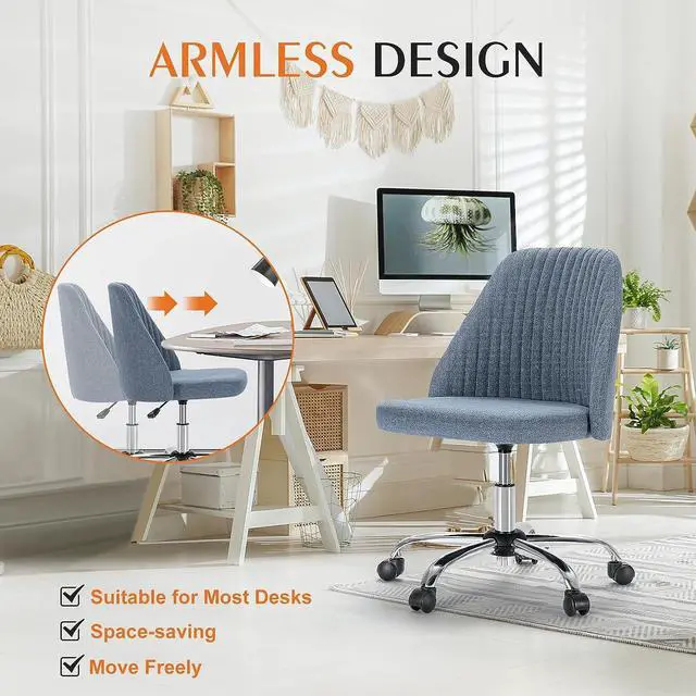 Alt view image 6 of 7 - Sweetcrispy Armless Office Chair Cute Desk Chair, Modern Fabric Home Office Desk Chairs with Wheels Adjustable Swivel Task Computer Vanity Chair for Small Spaces
