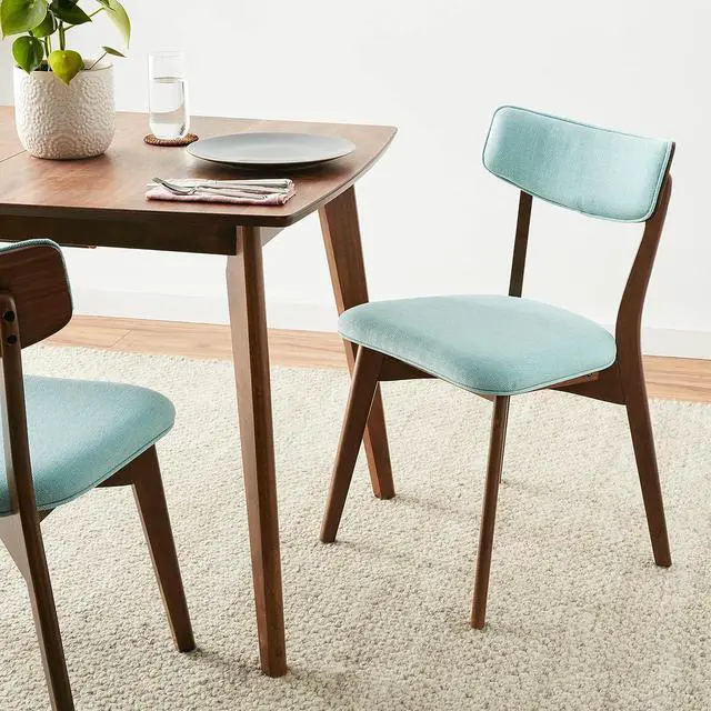 Alt view image 2 of 7 - Christopher Knight Home Abrielle Mid-Century Modern Fabric Dining Chairs with Natural Walnut Finished Rubberwood Frame, 2-Pcs Set, Mint / Natural Walnut