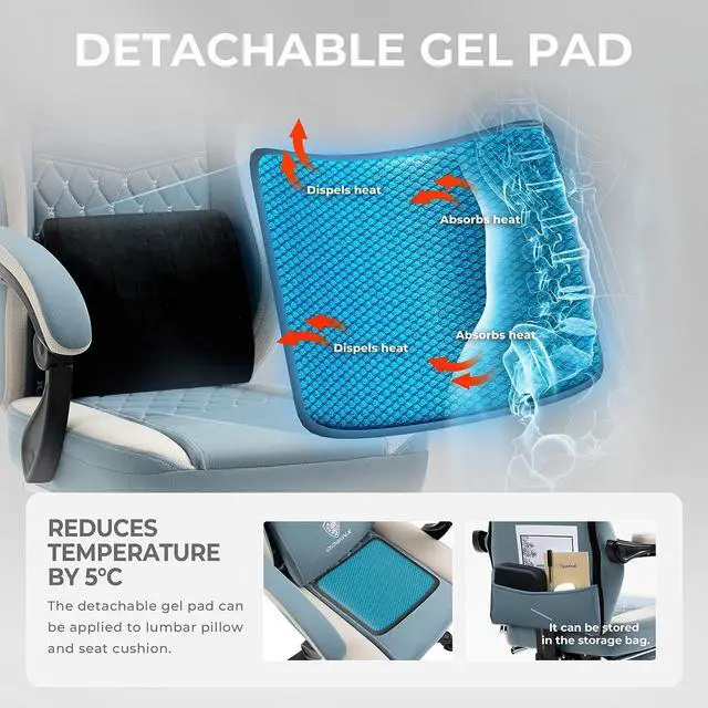 Alt view image 5 of 7 - Dowinx Gaming Chair Breathable Fabic Computer Chair with Pocket Spring Cushion, Comfortable Office Chair with Gel Pad and Storage Bags,Massage Game Chair with Footrest,Blue, Welcome to consult