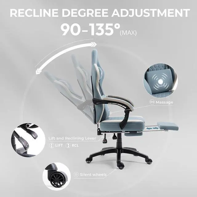Alt view image 7 of 7 - Dowinx Gaming Chair Breathable Fabic Computer Chair with Pocket Spring Cushion, Comfortable Office Chair with Gel Pad and Storage Bags,Massage Game Chair with Footrest,Blue, Welcome to consult