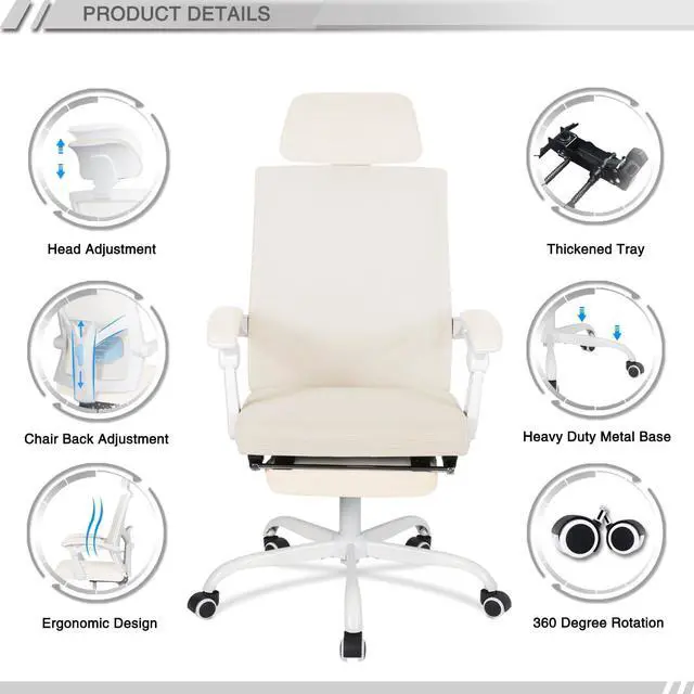 Alt view image 4 of 7 - Qulomvs Mesh Ergonomic Office Chair with Footrest Home Office Desk Chair with Headrest and Backrest 90-135 Adjustable Computer Executive Desk Chair with Wheels 360 Swivel Task Chair