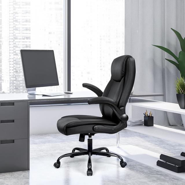 NEO CHAIR Ergonomic Office Chair Desk Chair Mid Back Executive PU Leather  Adjustable Computer Desk Gaming Chair Comfortable Padded Arm Lumbar Support  Rolling Swivel with Wheels (Jet Black) 