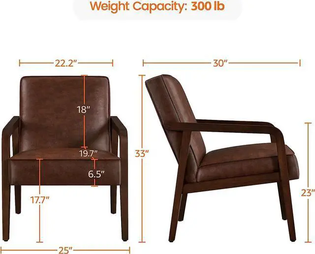 Alt view image 2 of 7 - Yaheetech PU Leather Accent Chair, Mid-Century Modern Barrel Chair with Wooden Frame and Soft Thick Padded for Living Room Bedroom Home Office, 2 PCS, Dark Brown