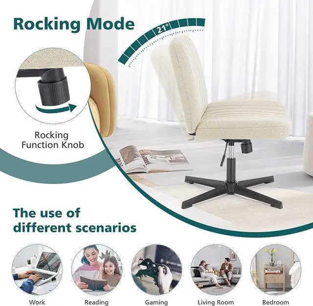 Alt view image 6 of 7 - Cross Legged Armless Wide Adjustable Swivel Padded Fabric Home Office Desk Chair No Wheels