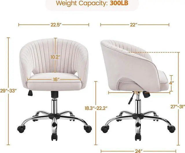 Alt view image 3 of 7 - Yaheetech Cute Desk Chair Velvet Vanity Chair with Wheels Home Office Upholstered Modern Swivel Armchair with Tufted Barrel Back for Study, Vanity, Bedroom Cream