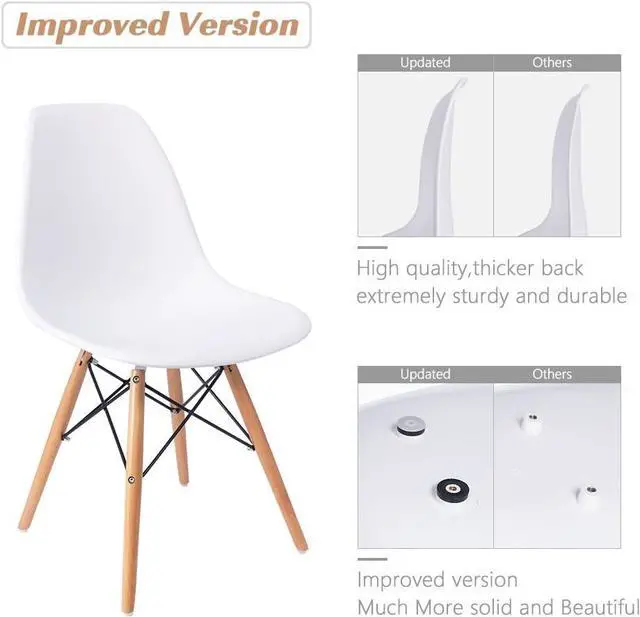 Alt view image 4 of 7 - Furmax Modern Style Dining Chair Mid Century Modern DSW Chair, Shell Lounge Plastic Chair for Kitchen, Dining, Bedroom, Living Room Side Chairs Set of 4(White)