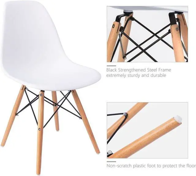 Alt view image 7 of 7 - Furmax Modern Style Dining Chair Mid Century Modern DSW Chair, Shell Lounge Plastic Chair for Kitchen, Dining, Bedroom, Living Room Side Chairs Set of 4(White)