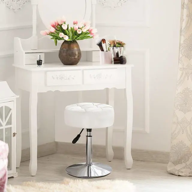 Alt view image 3 of 7 - LUE BONA Adjustable Vanity Stool, 360°Swivel Vanity Chair Stool for Makeup Room, White Stool Chair for Vanity, Small Faux Leather Vanity Stool for Bathroom, Living Room