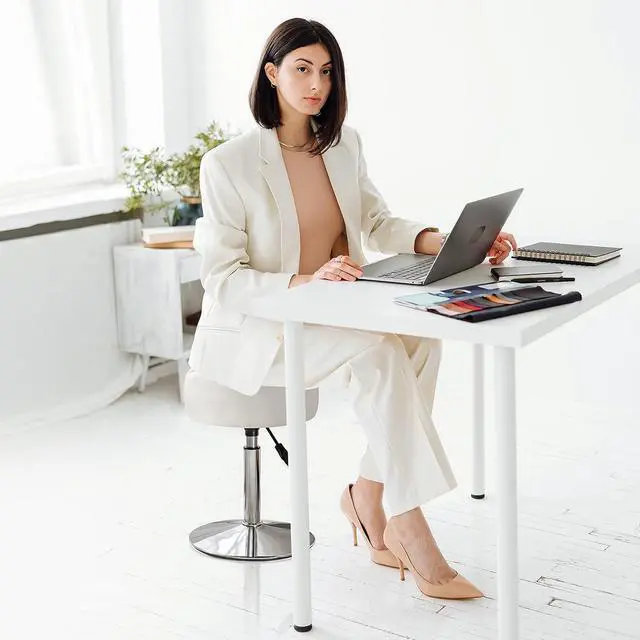 Alt view image 7 of 7 - LUE BONA Adjustable Vanity Stool, 360°Swivel Vanity Chair Stool for Makeup Room, White Stool Chair for Vanity, Small Faux Leather Vanity Stool for Bathroom, Living Room
