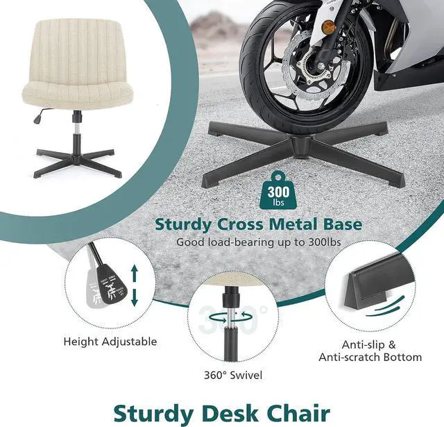 Alt view image 7 of 7 - Cross Legged Armless Wide Adjustable Swivel Padded Fabric Home Office Desk Chair No Wheels