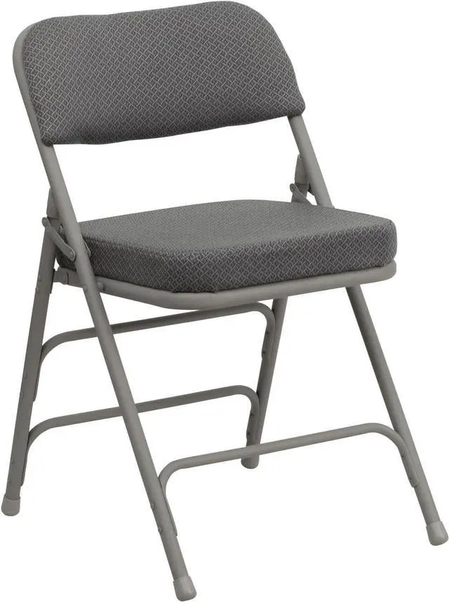 Main image of Flash Furniture 2 Pk. HERCULES Series Premium Curved Triple Braced & Double Hinged Gray Fabric Metal Folding Chair