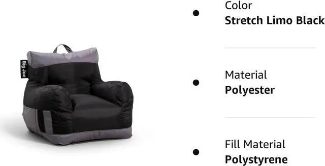 Alt view image 6 of 6 - Big Joe Dorm Bean Bag Chair with Drink Holder and Pocket, Two Tone Black Smartmax, Durable Polyester Nylon Blend, 3 feet, Welcome to consult