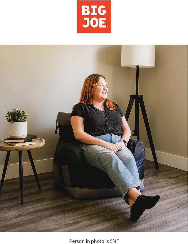 Alt view image 4 of 6 - Big Joe Dorm Bean Bag Chair with Drink Holder and Pocket, Two Tone Black Smartmax, Durable Polyester Nylon Blend, 3 feet, Welcome to consult