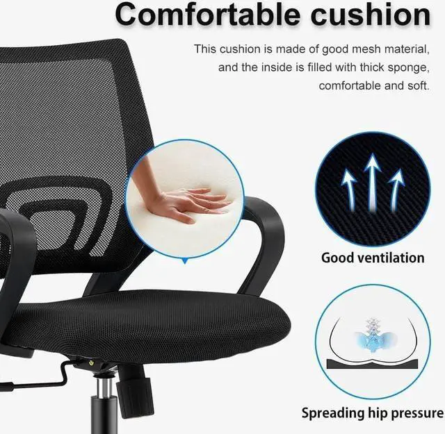 Alt view image 3 of 5 - Home Office Desk Chair Ergonomic Desk Chair Breathable Mid-Back Comfortable Mesh Computer Chair with Fixed handrail Tilt Function Lumbar Support (Black)