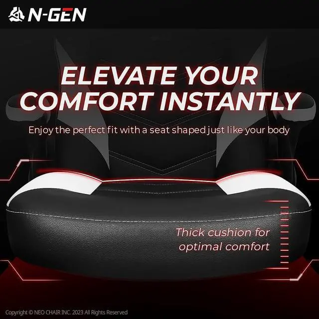 Alt view image 3 of 7 - N-GEN Gaming Chair Ergonomic Office Chair Computer Desk Chair with Lumbar Support Flip Up Arms Adjustable Height Swivel PU Leather Executive PC Chair with Wheels for Adults Women Men (White)