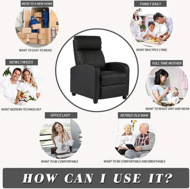 Alt view image 6 of 7 - FDW Recliner Chair for Living Room Home Theater Seating Single Reclining Sofa Lounge with Padded Seat Backrest (Black), Welcome to consult