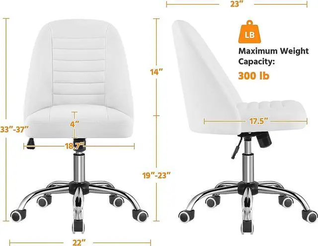 Alt view image 3 of 7 - Yaheetech PU Leather Armless Office Chair, Mid Back Desk Chair, Computer Task Chair, Modern Vanity Chair with Rolling Wheels, Metal Base White