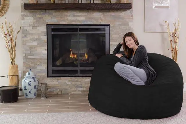 Alt view image 2 of 5 - Chill Sack Bean Bag Chair - 5' Giant Memory Foam Lounge Chair with Soft Microfiber Cover  Cozy Furniture for Living Room, Dorm, & Kids' Rooms  Comfortable 5 Ft, Microsuede Lounge Sofa, Black