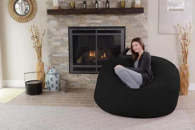 Alt view image 5 of 5 - Chill Sack Bean Bag Chair - 5' Giant Memory Foam Lounge Chair with Soft Microfiber Cover  Cozy Furniture for Living Room, Dorm, & Kids' Rooms  Comfortable 5 Ft, Microsuede Lounge Sofa, Black