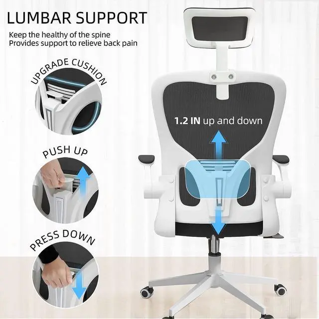 Alt view image 6 of 6 - Monhey Big and Tall Office Chair, Heavy Duty Office Chair, Ergonomic Office Chair with Adjustable Headrest, Lumbar Support, 2D Armrest, Home Office Desk Chairs 400lbs with Metal Base - White