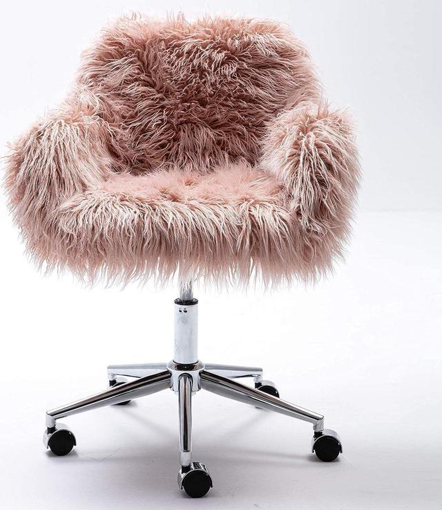 Alt view image 3 of 7 - HomVent Fluffy Desk Chair Pink Faux Fur Vanity Chair Adjustable Swivel Computer Chair on Wheels Height Adjustable Cute Desk Chair for Makeup Room Teen Girls Bedroom Home Office (Pink)