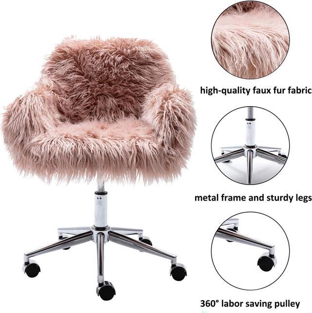 Alt view image 5 of 7 - HomVent Fluffy Desk Chair Pink Faux Fur Vanity Chair Adjustable Swivel Computer Chair on Wheels Height Adjustable Cute Desk Chair for Makeup Room Teen Girls Bedroom Home Office (Pink)