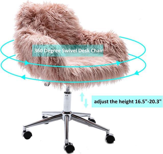 Alt view image 6 of 7 - HomVent Fluffy Desk Chair Pink Faux Fur Vanity Chair Adjustable Swivel Computer Chair on Wheels Height Adjustable Cute Desk Chair for Makeup Room Teen Girls Bedroom Home Office (Pink)