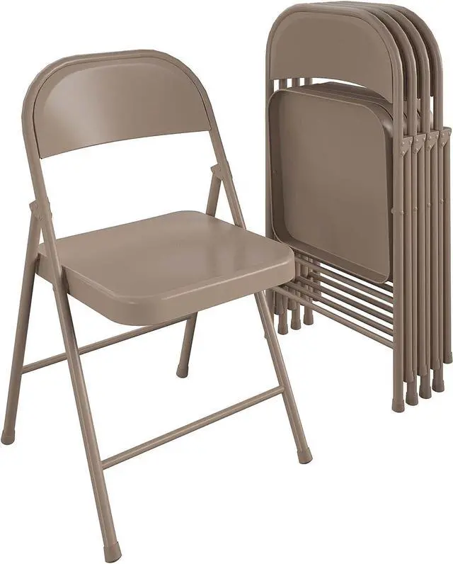 Main image of Cosco SmartFold All-Steel Folding Chair, 4-Pack, Antique Linen