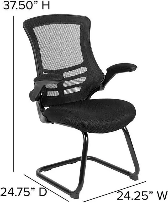Alt view image 3 of 7 - Flash Furniture Kelista Black Mesh Sled Base Side Reception Chair with Flip-Up Arms