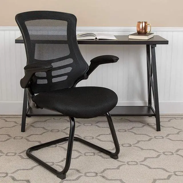 Alt view image 2 of 7 - Flash Furniture Kelista Black Mesh Sled Base Side Reception Chair with Flip-Up Arms