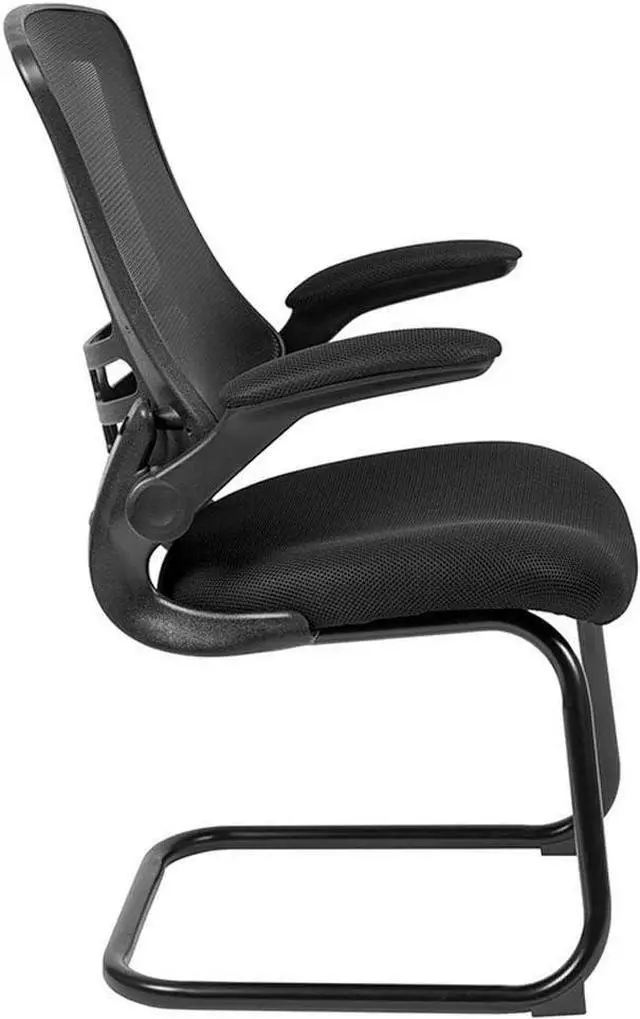 Alt view image 4 of 7 - Flash Furniture Kelista Black Mesh Sled Base Side Reception Chair with Flip-Up Arms
