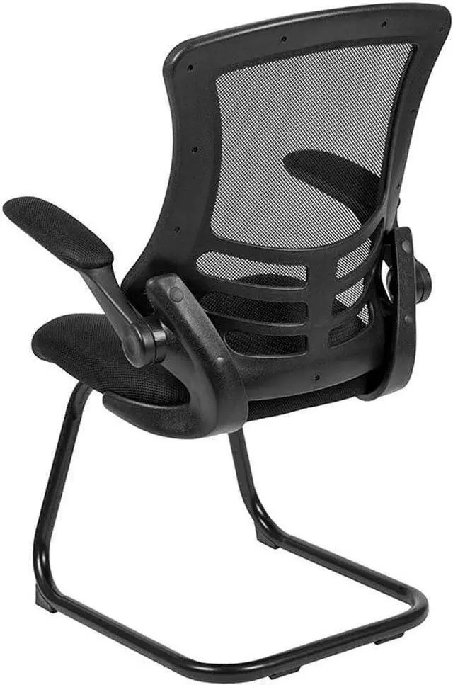 Alt view image 5 of 7 - Flash Furniture Kelista Black Mesh Sled Base Side Reception Chair with Flip-Up Arms