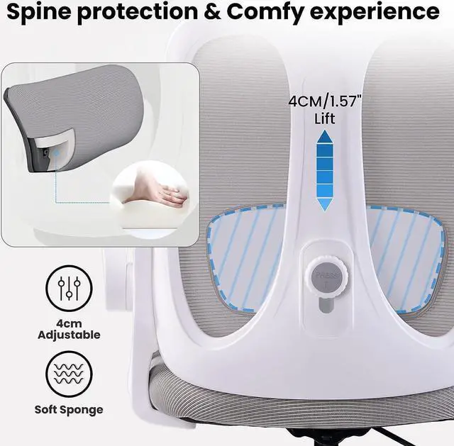 Alt view image 3 of 7 - Office Chair, Ergonomic Computer Desk Chair with 2D Lumbar Support and Flip-up Arms, Swivel Breathable Mesh Task Chair with Adjustable Height for Home Office