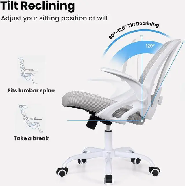 Alt view image 4 of 7 - Office Chair, Ergonomic Computer Desk Chair with 2D Lumbar Support and Flip-up Arms, Swivel Breathable Mesh Task Chair with Adjustable Height for Home Office