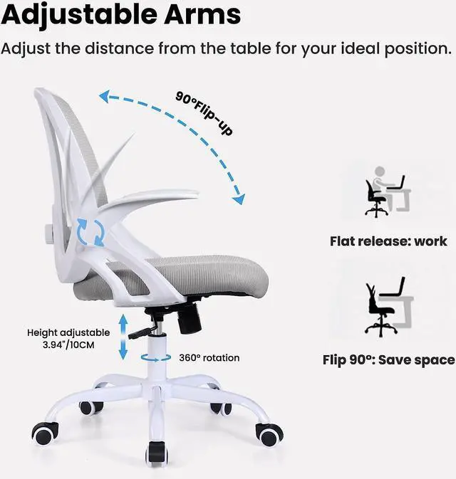 Alt view image 5 of 7 - Office Chair, Ergonomic Computer Desk Chair with 2D Lumbar Support and Flip-up Arms, Swivel Breathable Mesh Task Chair with Adjustable Height for Home Office