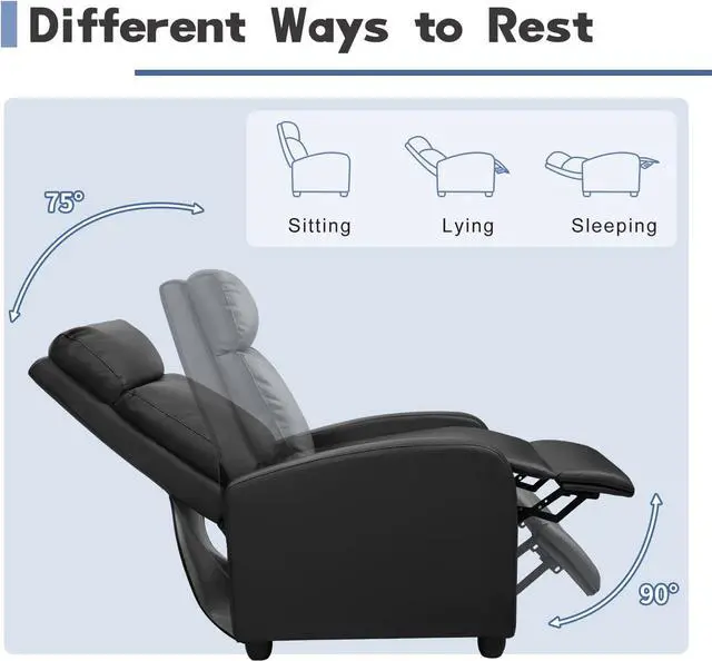 Alt view image 4 of 7 - Furniwell Massage Recliner Chair for Living Room Adjustable PU Leather Reclining Chair Home Theater Seating Modern Winback Single Sofa for Adults with Footrest (Leather, Black)