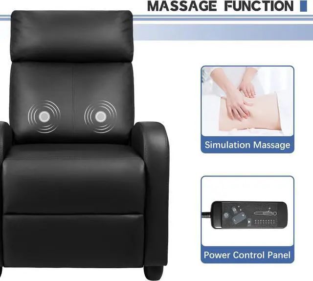 Alt view image 5 of 7 - Furniwell Massage Recliner Chair for Living Room Adjustable PU Leather Reclining Chair Home Theater Seating Modern Winback Single Sofa for Adults with Footrest (Leather, Black)