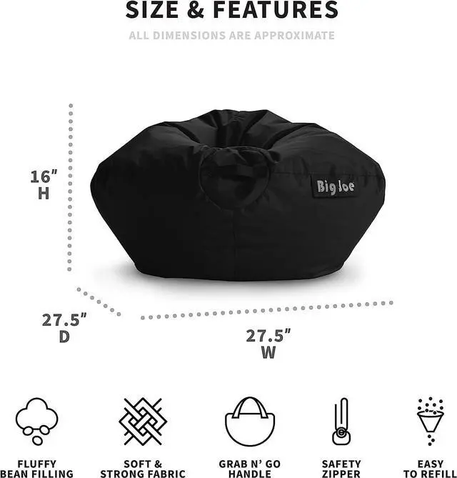 Alt view image 3 of 6 - Big Joe Classic Bean Bag Chair, Black Smartmax, Durable Polyester Nylon Blend, 2 feet Round, Welcome to consult