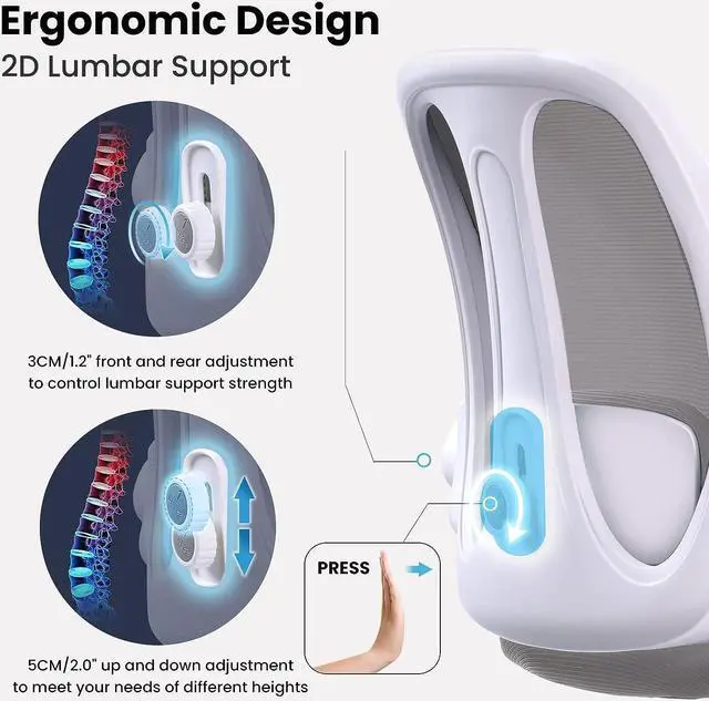 Alt view image 2 of 7 - Office Chair, Ergonomic Computer Desk Chair with 2D Lumbar Support and Flip-up Arms, Swivel Breathable Mesh Task Chair with Adjustable Height for Home Office
