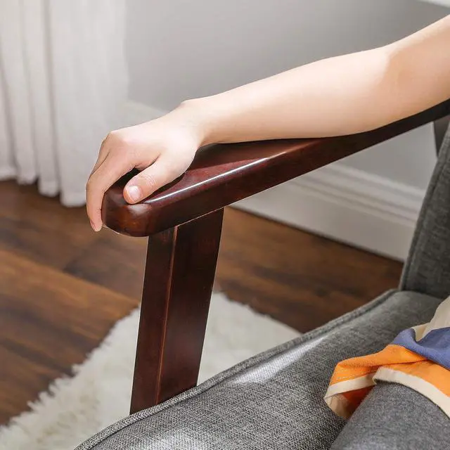 Alt view image 5 of 7 - SONGMICS Accent Leisure Chair, Mid-Century Modern Arm Chair with Solid Wood Armrests and Legs, 1-Seat Cushioned Sofa for Living Room Bedroom Balcony Studio, Light Gray ULAC001G01