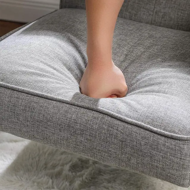 Alt view image 6 of 7 - SONGMICS Accent Leisure Chair, Mid-Century Modern Arm Chair with Solid Wood Armrests and Legs, 1-Seat Cushioned Sofa for Living Room Bedroom Balcony Studio, Light Gray ULAC001G01