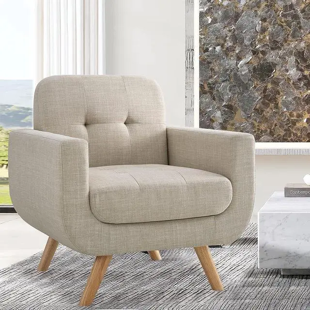 Main image of Rosevera Elena Contemporary Accent Armchair with Linen Upholstery Living Room Furniture, Beige