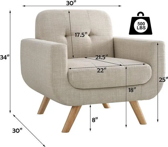 Alt view image 2 of 5 - Rosevera Elena Contemporary Accent Armchair with Linen Upholstery Living Room Furniture, Beige