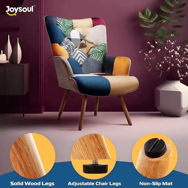 Alt view image 5 of 6 - Joysoul Living Room Accent Chair Modern High Back Arm Chair, Colorful Plaid Bohemian Style Chairs for Bedroom Waiting Room, Welcome to consult