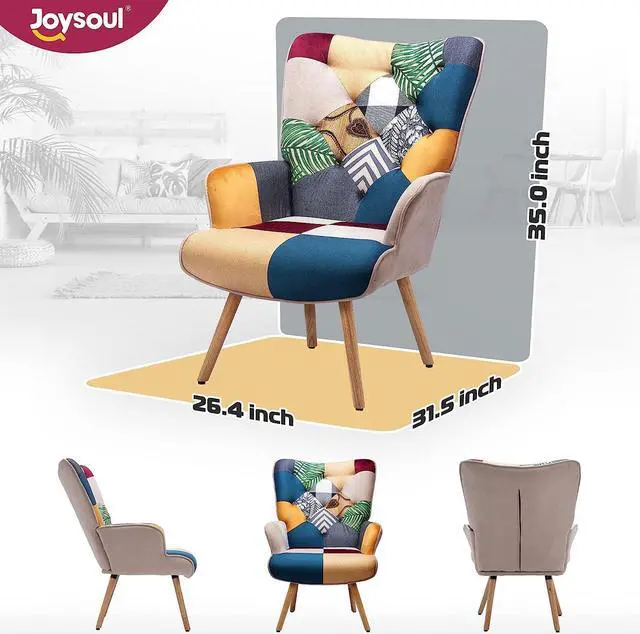 Alt view image 6 of 6 - Joysoul Living Room Accent Chair Modern High Back Arm Chair, Colorful Plaid Bohemian Style Chairs for Bedroom Waiting Room, Welcome to consult