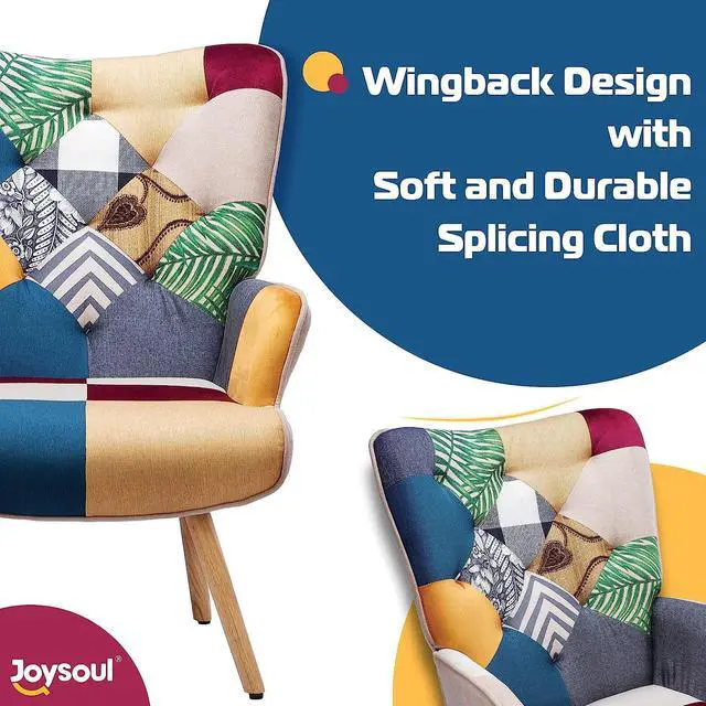 Alt view image 2 of 6 - Joysoul Living Room Accent Chair Modern High Back Arm Chair, Colorful Plaid Bohemian Style Chairs for Bedroom Waiting Room, Welcome to consult