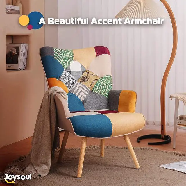 Alt view image 3 of 6 - Joysoul Living Room Accent Chair Modern High Back Arm Chair, Colorful Plaid Bohemian Style Chairs for Bedroom Waiting Room, Welcome to consult
