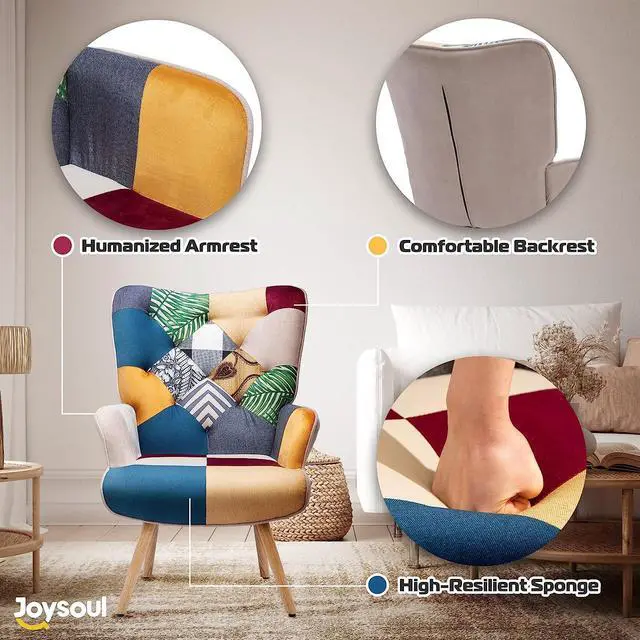 Alt view image 4 of 6 - Joysoul Living Room Accent Chair Modern High Back Arm Chair, Colorful Plaid Bohemian Style Chairs for Bedroom Waiting Room, Welcome to consult